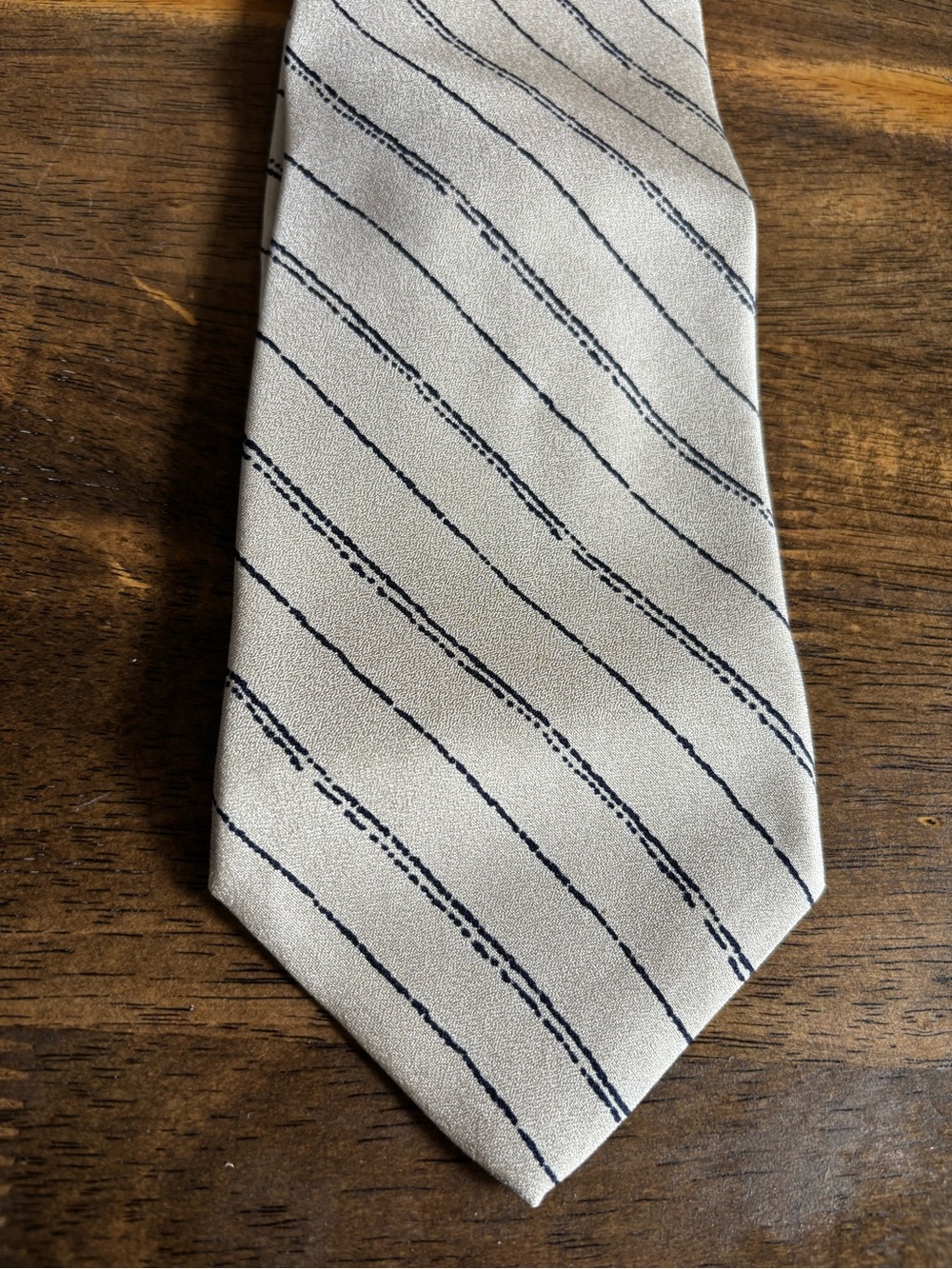Extra Long custom made 100% silk soft beige striped tie
